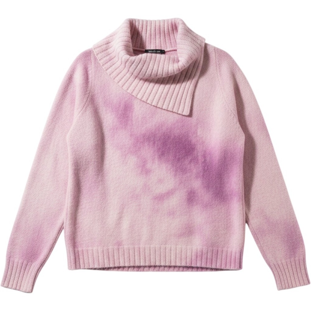 Worthington Cowl Neck Sweater Pink Purple Tie Dye Asymmetrical Ribbed Knit XL